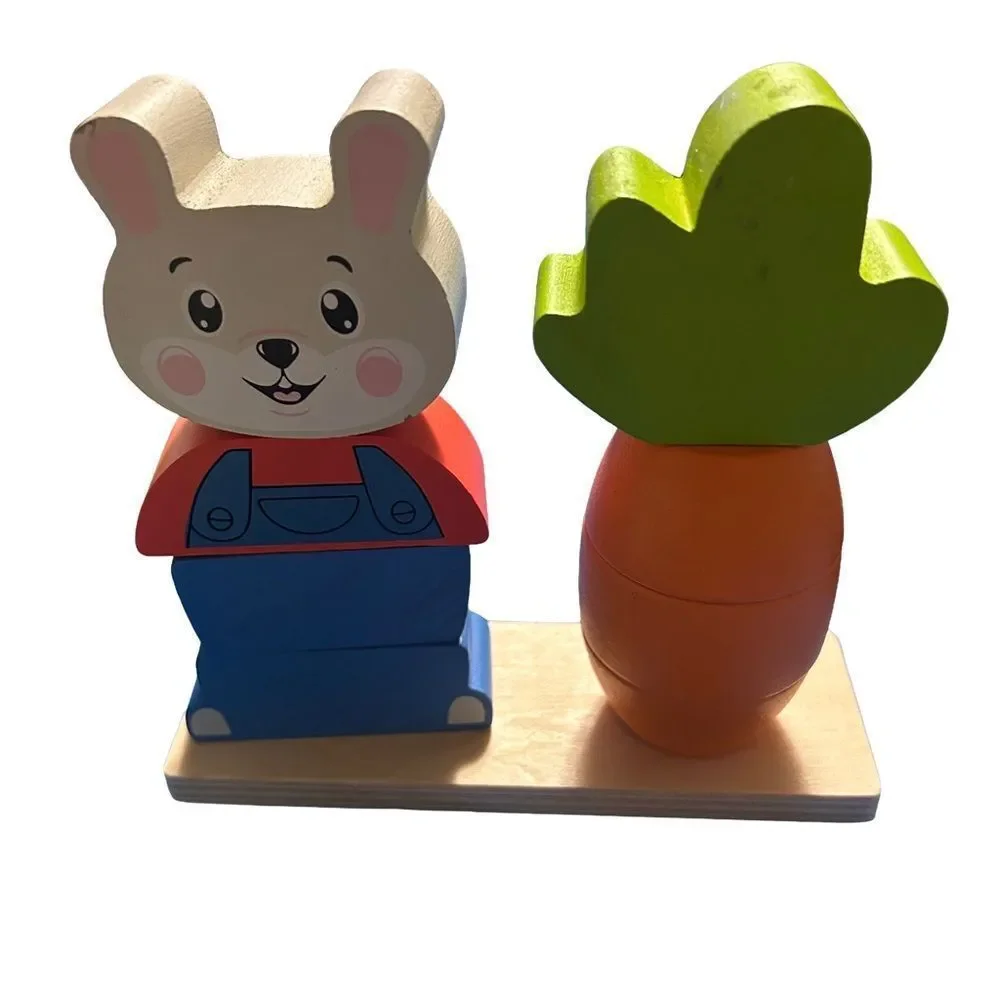 Spark Create Imagine Rabbit & Carrot Wooden Stacking Puzzle Montessori Toy